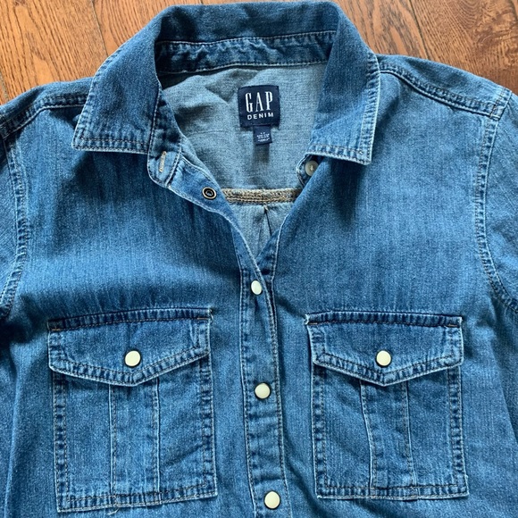 Gap medium wash denim long sleeve button up collard tshirt dress - Picture 4 of 8